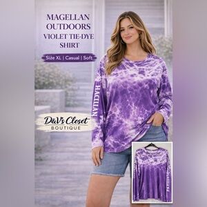 Magellan Outdoors Violet Tie Dye Long Sleeve Shirt XL Purple Casual Fishing Top